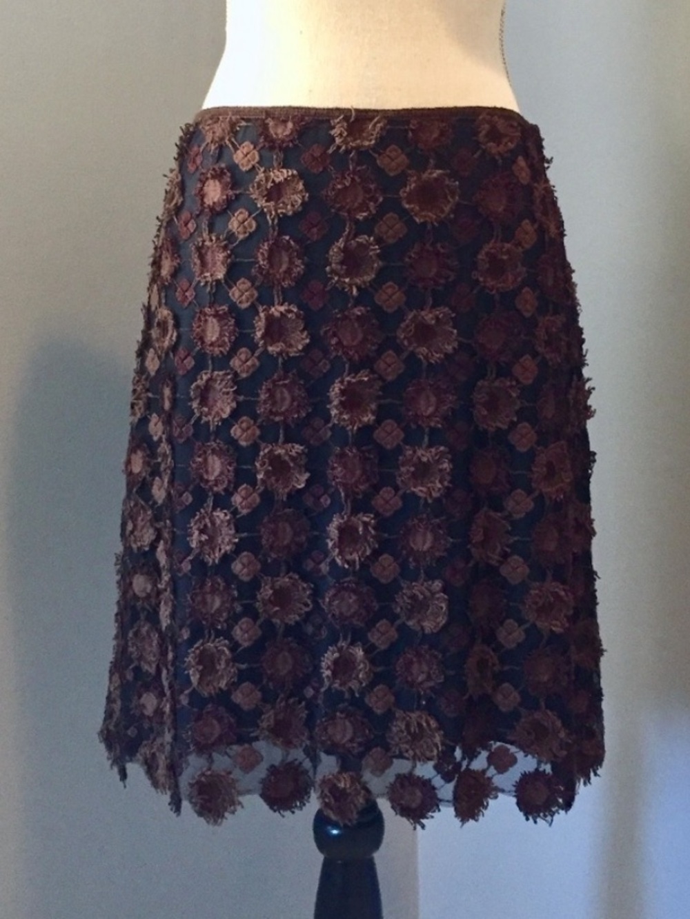 ♥️… MAX STUDIO Leon Max Blk Brown Floral Lace Skirt